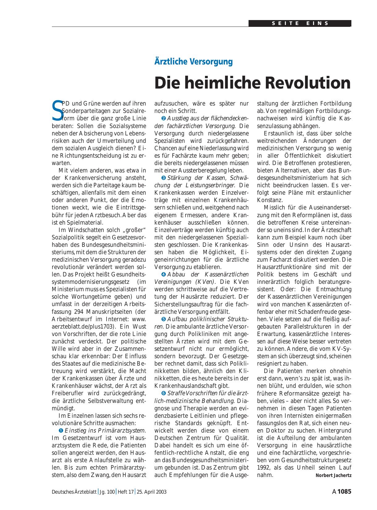 Vorschauseite 1: Ärztliche Versorgung: Die heimliche Revolution