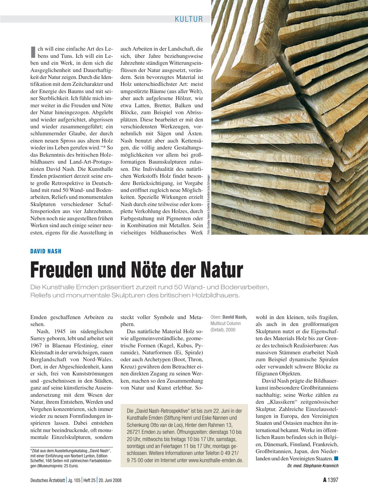 Vorschauseite 1: David Nash: Freuden und Nöte der Natur