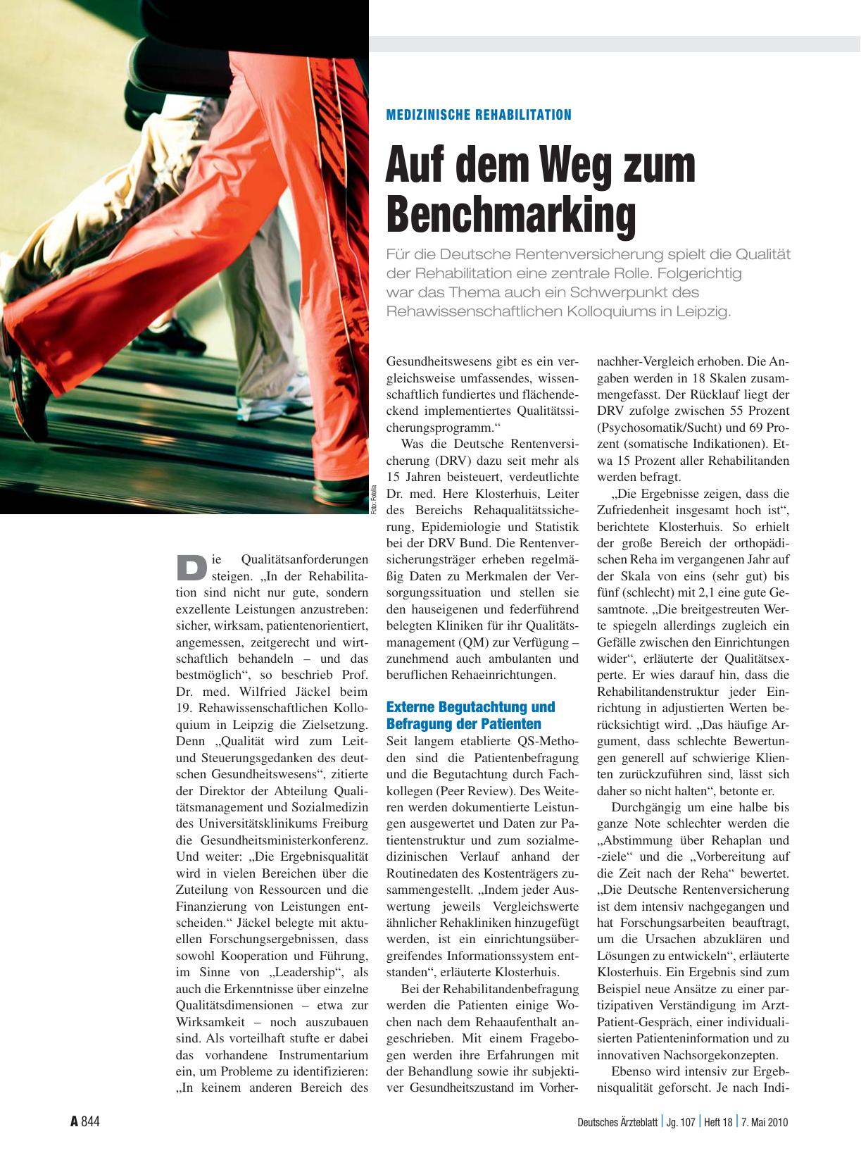 Vorschauseite 1: Medizinische Rehabilitation: Auf dem Weg zum Benchmarking
