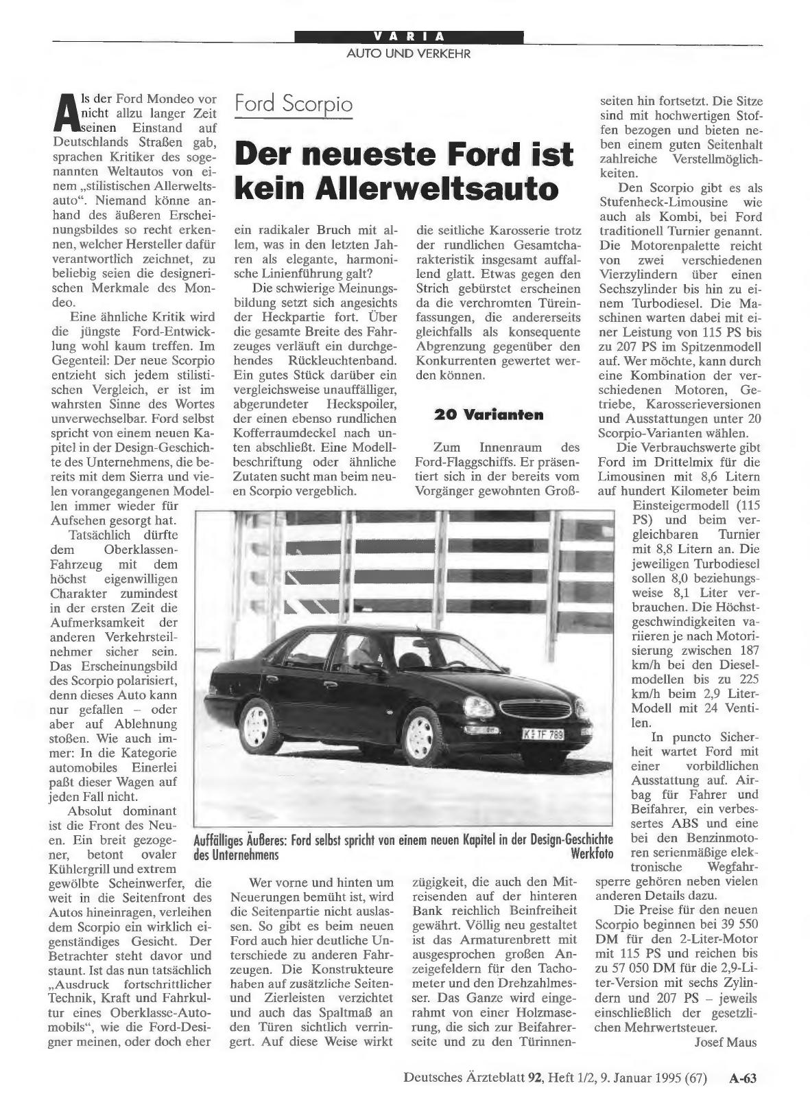 Vorschauseite 1: Ford Scorpio: Der neueste Ford ist kein Allerweltsauto