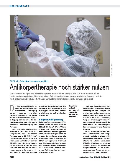 Vorschauseite 1: COVID-19: Vulnerable konsequent schützen – Antikörpertherapie noch stärker nutzen