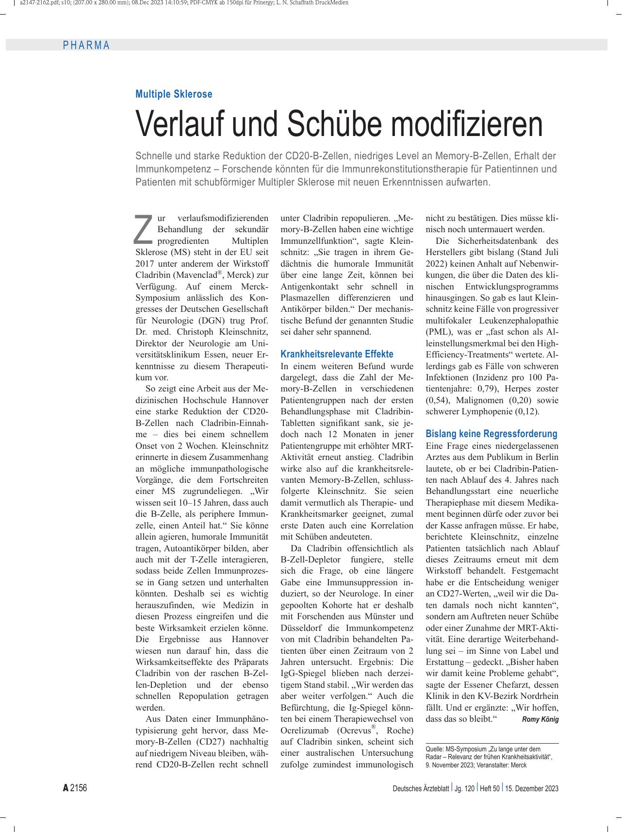 Vorschauseite 1: Multiple Sklerose: Verlauf und Schübe modifizieren