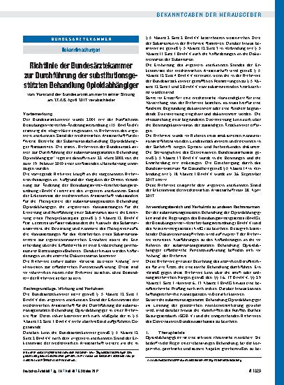 Vorschauseite 1: Richtlinie der Bundesärztekammer zur Durchführung der substitutionsgestützten Behandlung Opioidabhängiger