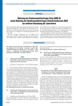 Vorschauseite 1: Bekanntmachungen: Der Spitzenverband Bund der Krankenkassen (GKV-Spitzenverband), K. d. ö. R. , Berlin, – einerseits – und die Kassenärztliche Bundesvereinigung, K. d. ö. R. , Ber…