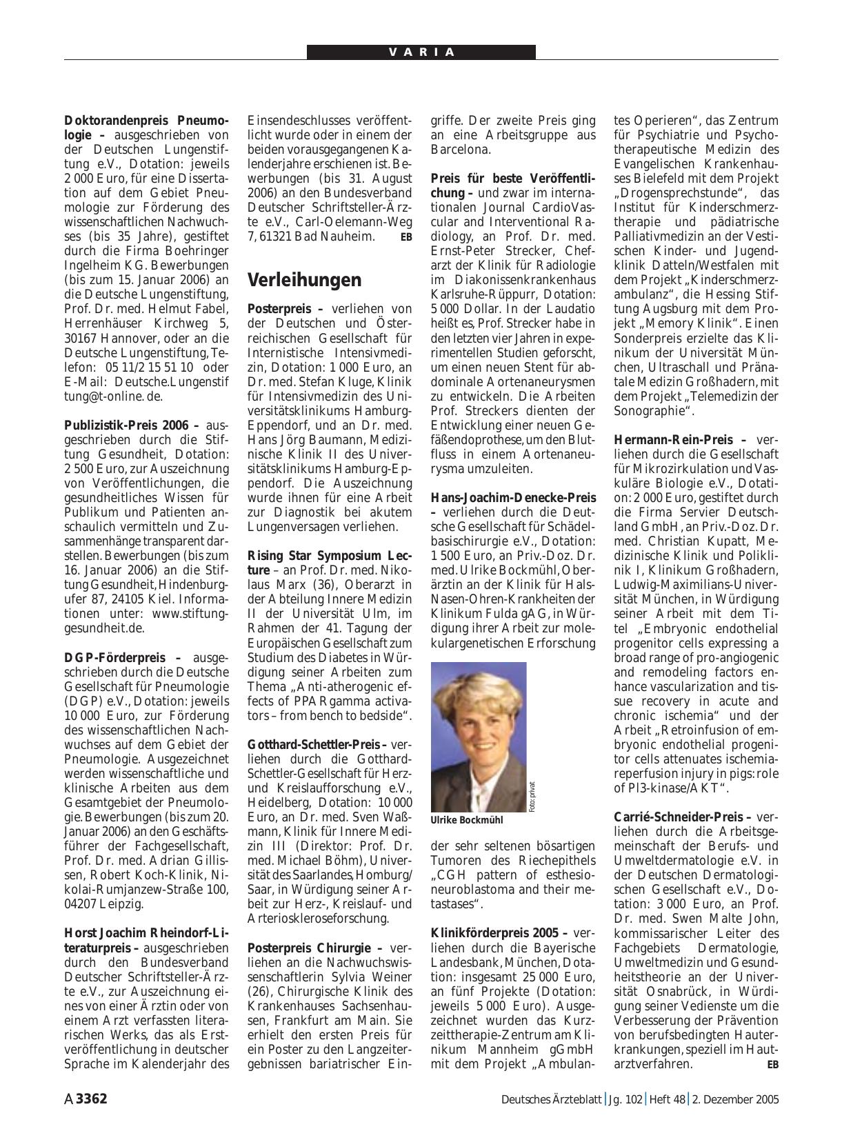 Vorschauseite 1: Verleihungen