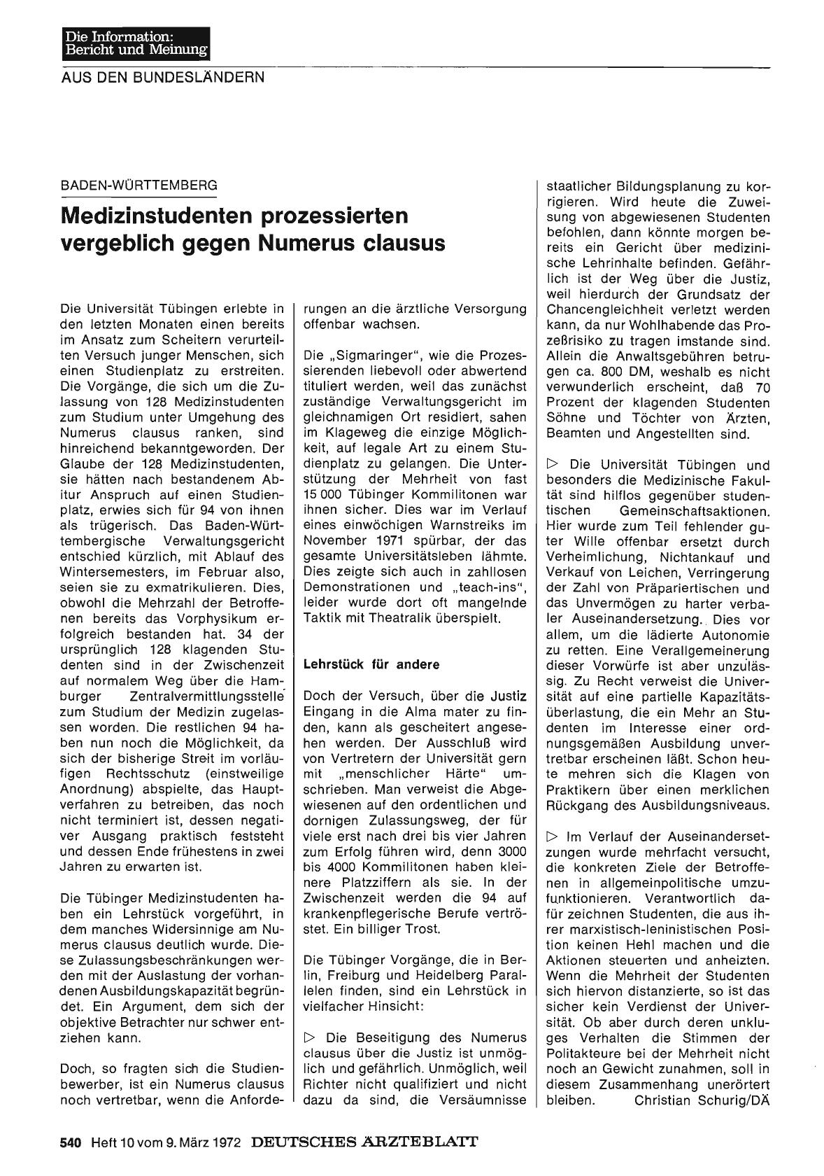 Vorschauseite 1: Baden-Württemberg: Medizinstudenten prozessierten vergeblich gegen Numerus clausus