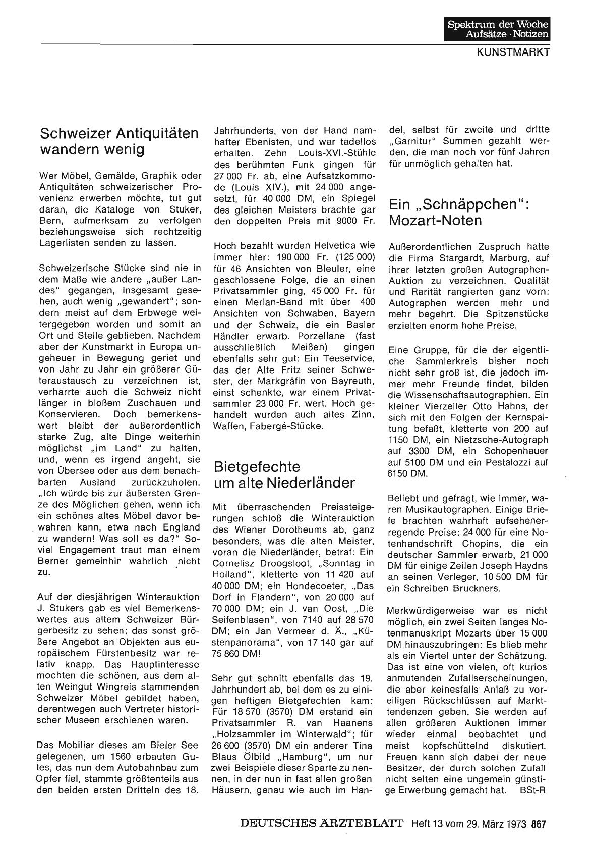 Vorschauseite 1: Schweizer Antiquitäten wandern wenig