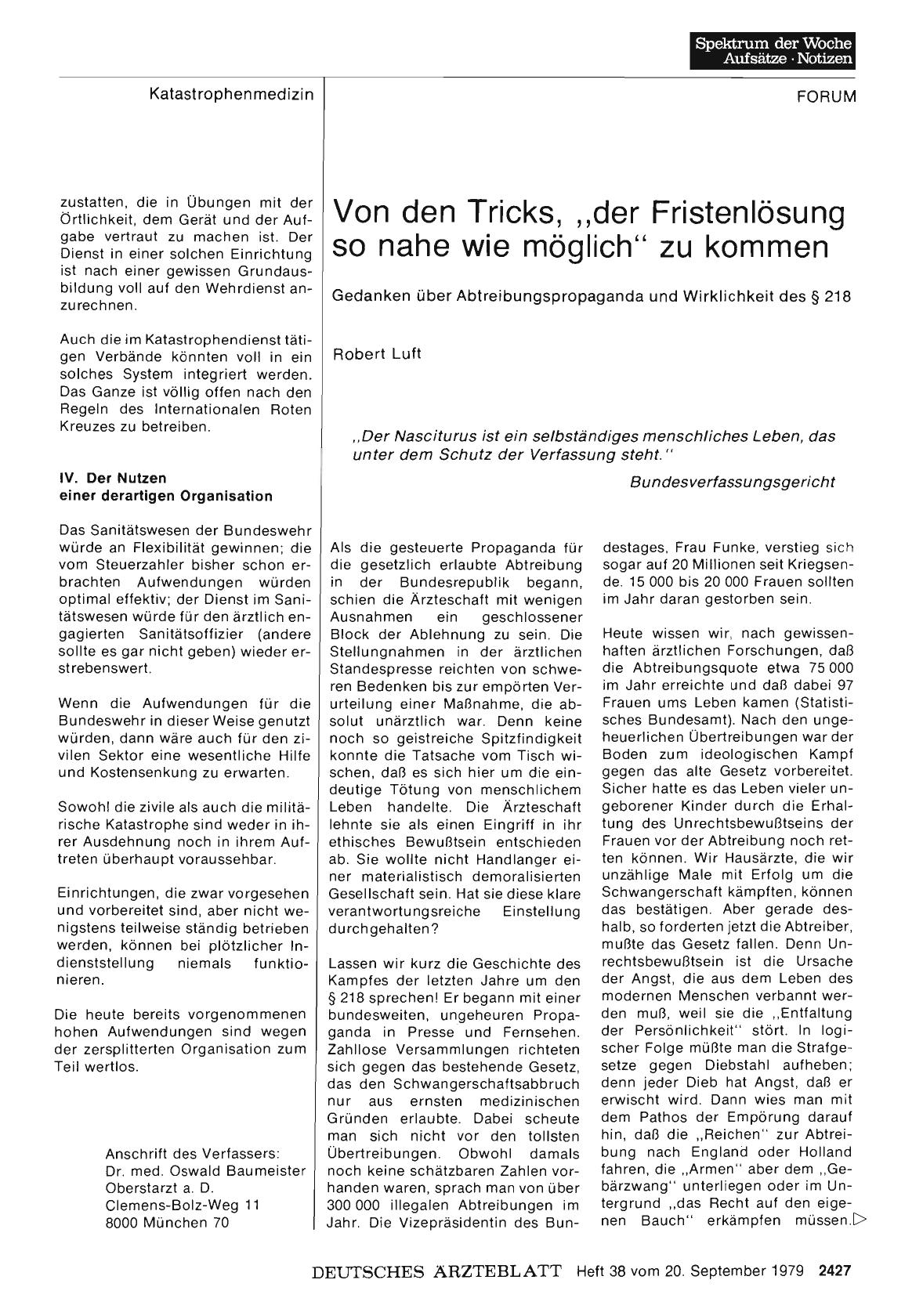 Vorschauseite 1: Von den Tricks, „der Fristenlösung so nahe wie möglich“ zu kommen: Gedanken über Abtreibungspropaganda und Wirklichkeit des § 218