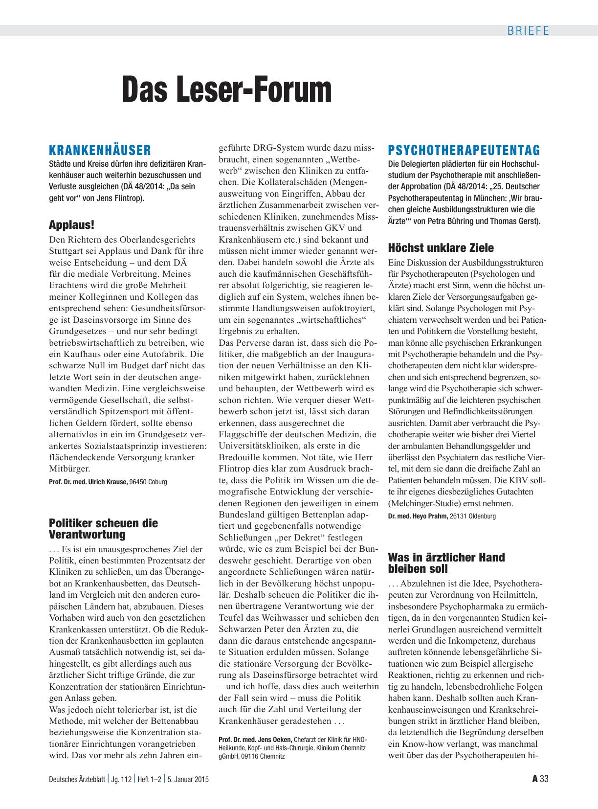 Vorschauseite 1: Psychotherapeutentag: Was in ärztlicher Hand bleiben soll