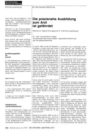 Vorschauseite 1: Die praxisnahe Ausbildung zum Arzt ist gefährdet: Referat zu Tagesordnungspunkt 6 „Ärztliche Ausbildung“