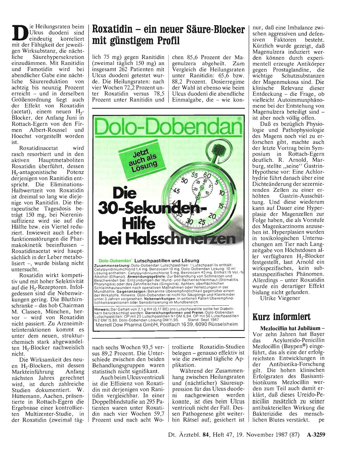 Vorschauseite 1: Roxatidin — ein neuer Säure-Blocker mit günstigem Profil