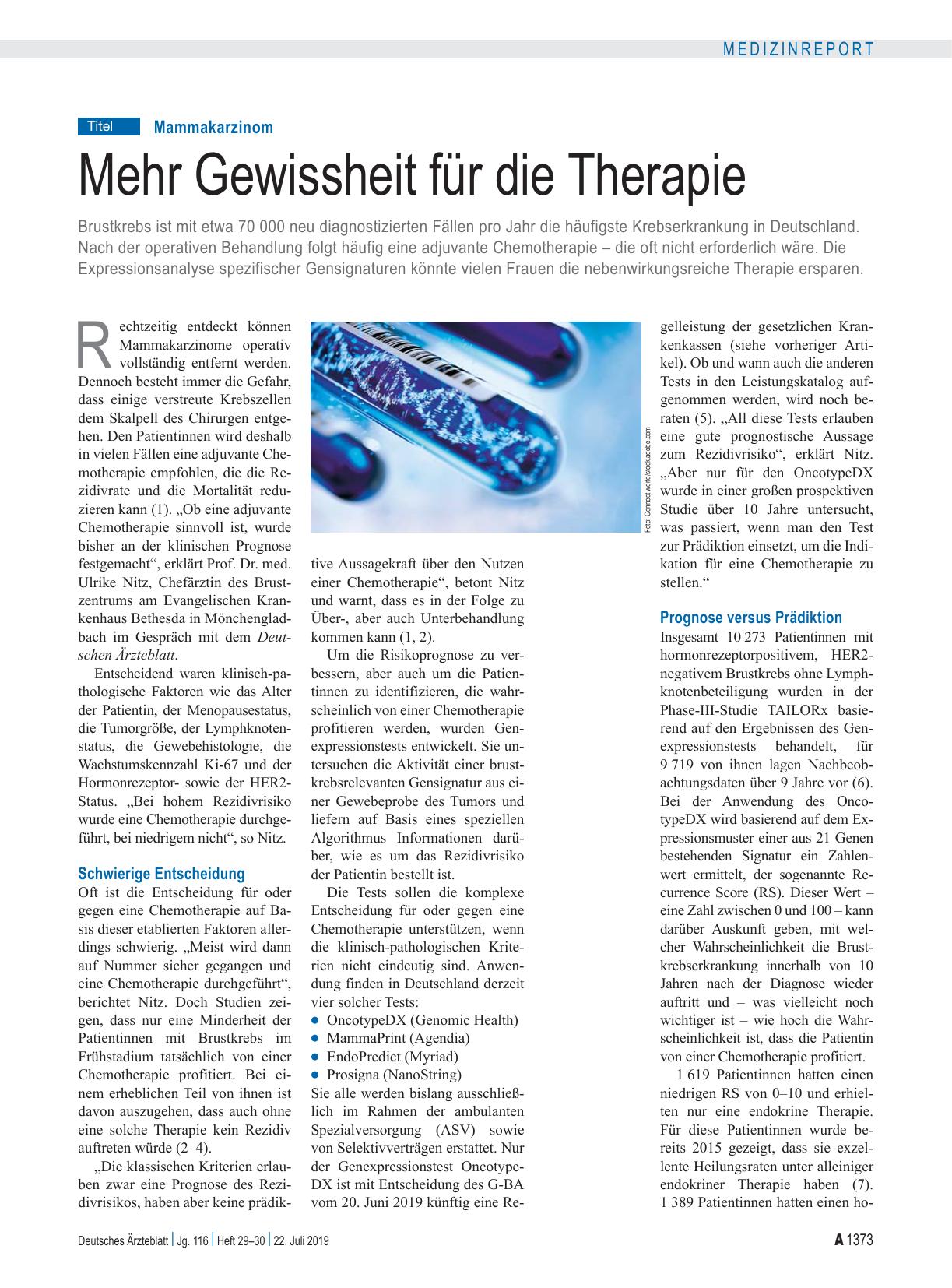 Vorschauseite 1: Mammakarzinom: Mehr Gewissheit für die Therapie