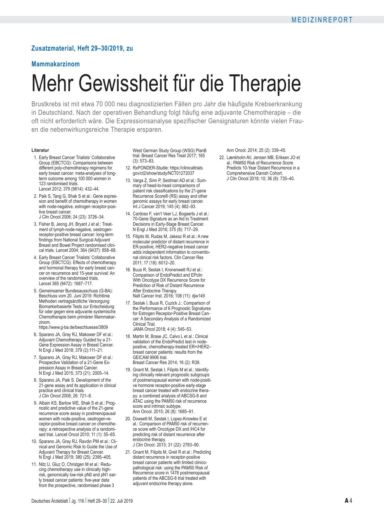 Vorschauseite 4: Mammakarzinom: Mehr Gewissheit für die Therapie