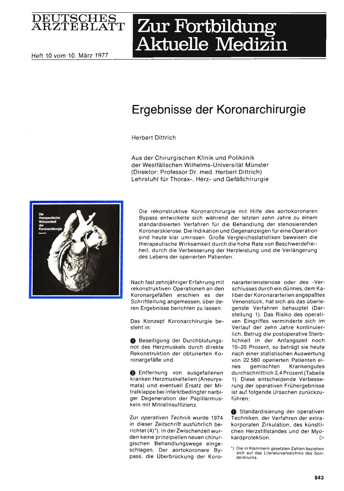 Vorschauseite 1: Ergebnisse der Koronarchirurgie