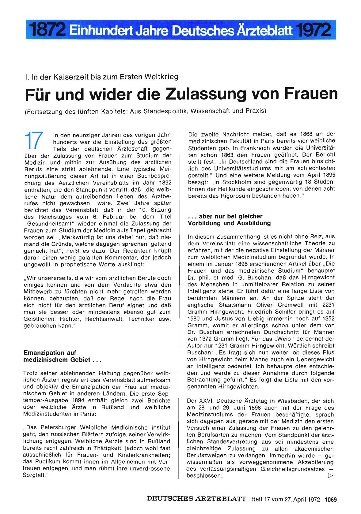 Vorschauseite 1: I. In der Kaiserzeit bis zum Ersten Weltkrieg: Für und wider die Zulassung von Frauen