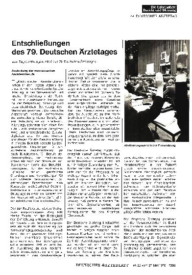 Vorschauseite 1: Entschließungen des 79. Deutschen Ärztetages zum Tagesordnungspunkt 5 des 79. Deutschen Ärztetages