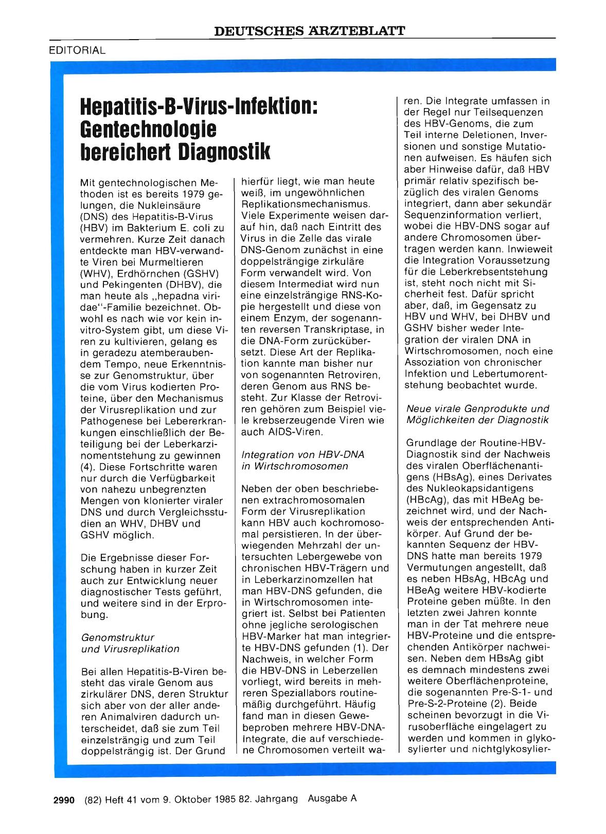 Vorschauseite 1: Hepatitis-B-Virus-Infektion: Gentechnologie bereichert Diagnostik