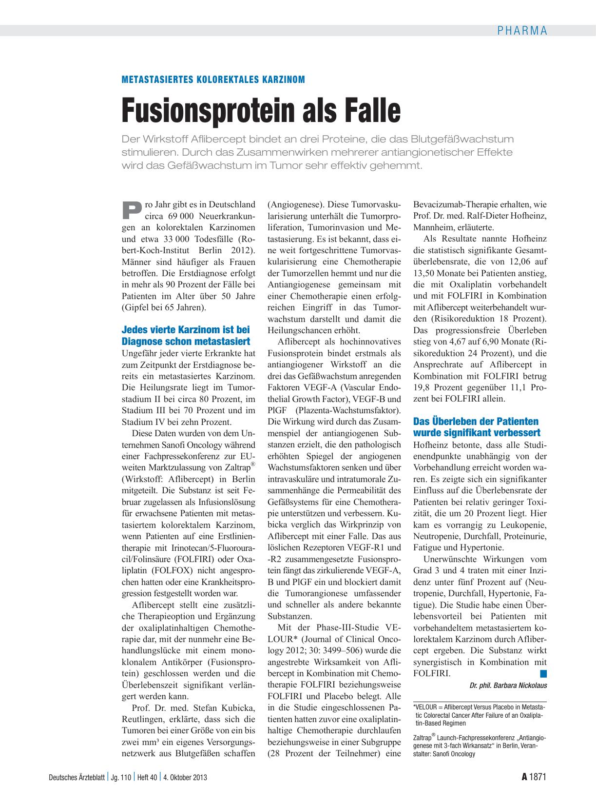 Vorschauseite 1: Metastasiertes kolorektales Karzinom: Fusionsprotein als Falle