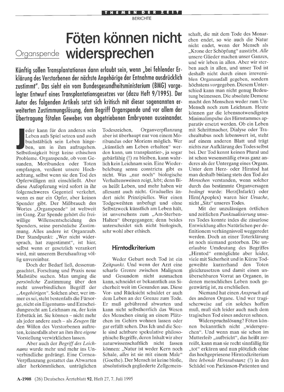 Vorschauseite 1: Organspende: Föten können nicht widersprechen
