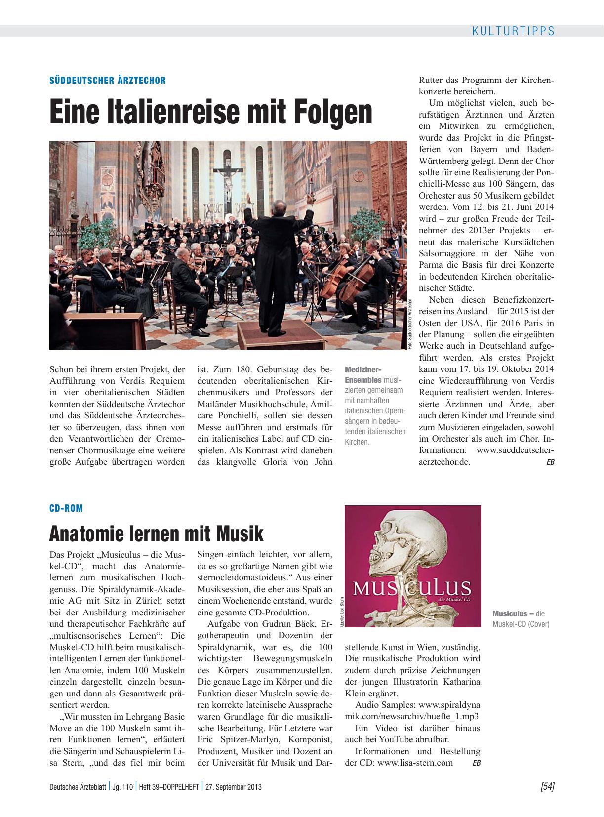 Vorschauseite 1: Süddeutscher Ärztechor: Eine Italienreise mit Folgen