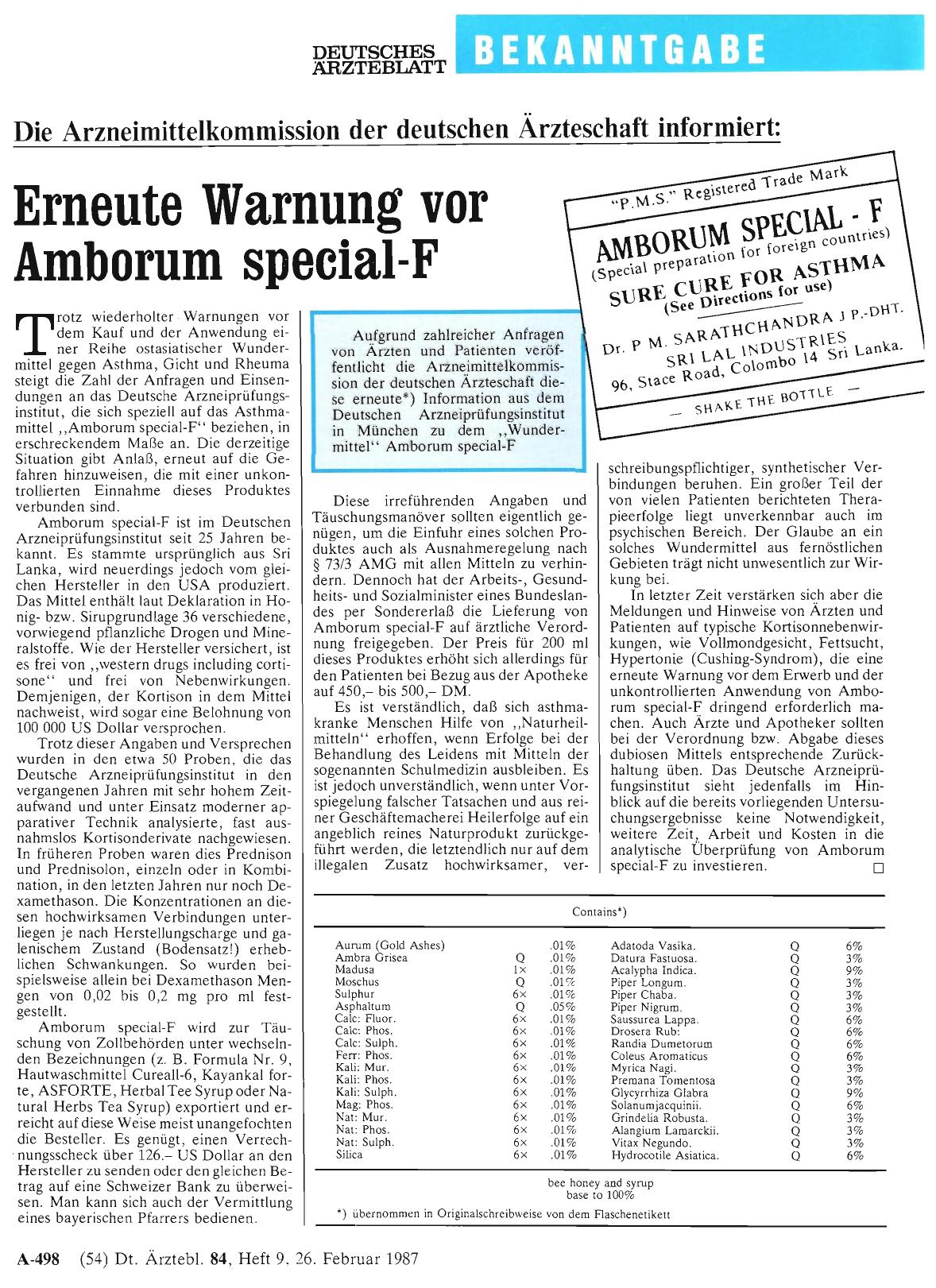 Vorschauseite 1: Erneute Warnung vor Amborum special-F