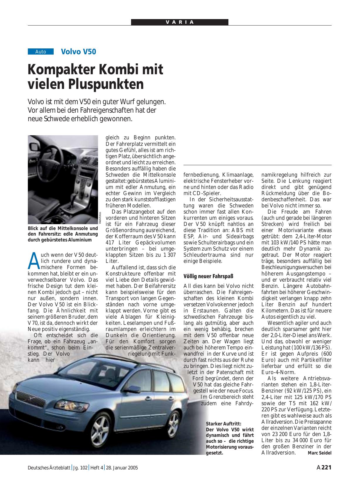 Vorschauseite 1: Volvo V50: Kompakter Kombi mit vielen Pluspunkten