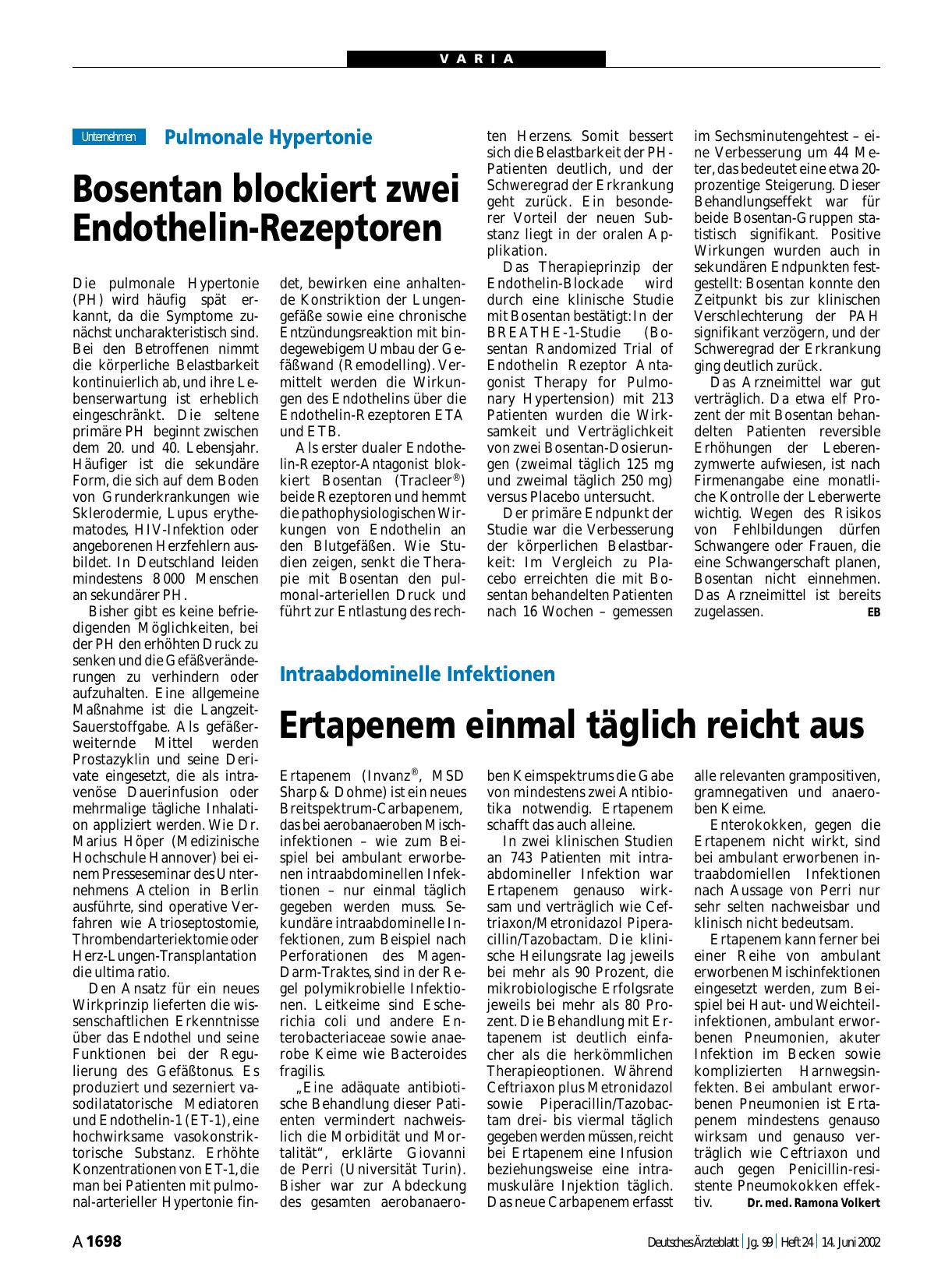 Vorschauseite 1: Intraabdominelle Infektionen: Ertapenem einmal täglich reicht aus