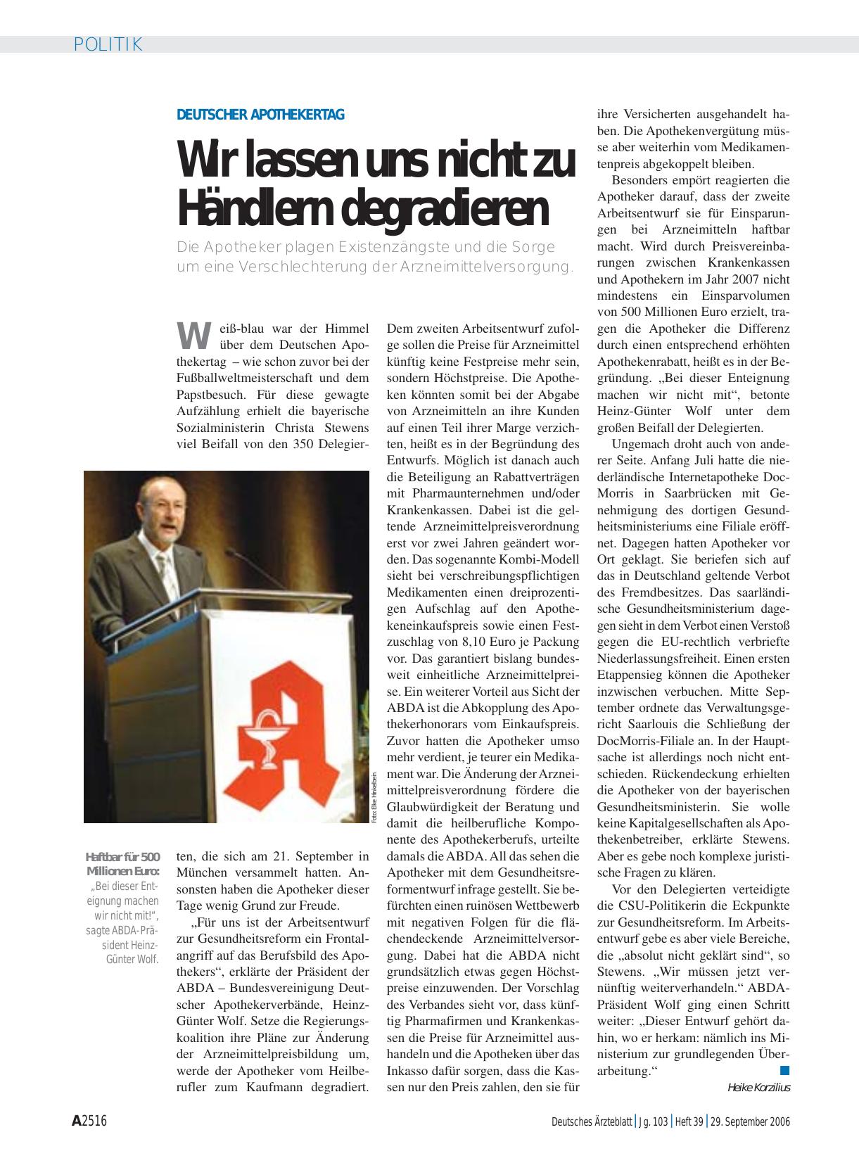Vorschauseite 1: Deutscher Apothekertag: Wir lassen uns nicht zu Händlern degradieren