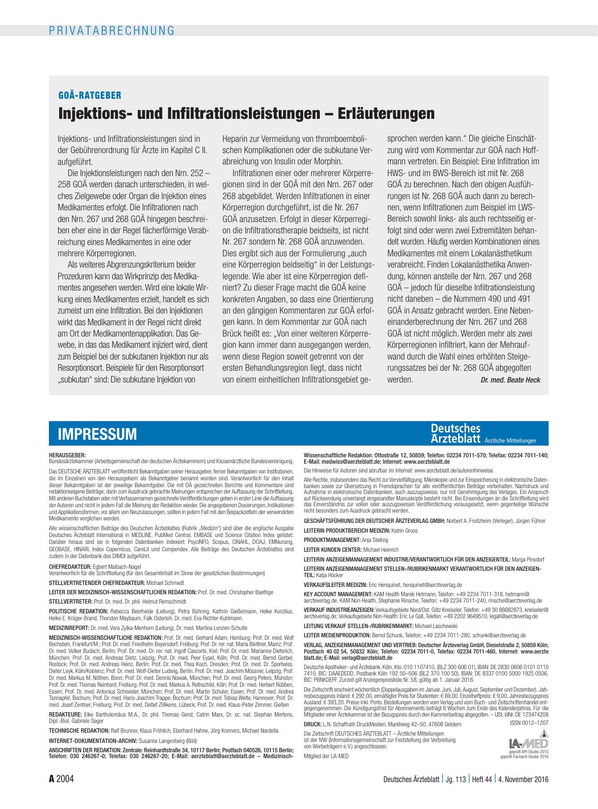 Vorschauseite 1: GOÄ-Ratgeber: Injektionsund Infiltrationsleistungen – Erläuterungen
