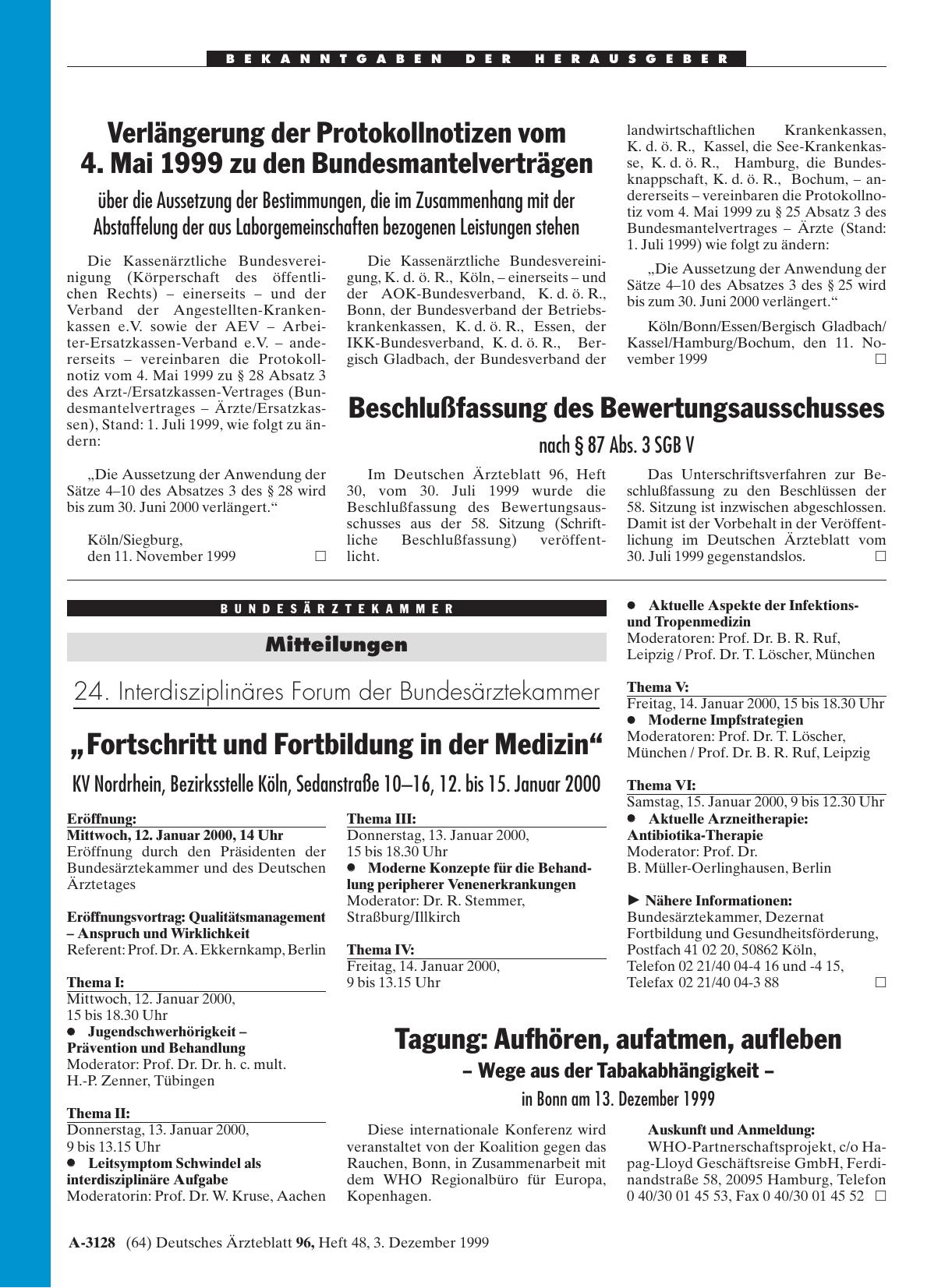 Vorschauseite 1: 24. Interdisziplinäres Forum der Bundesärztekammer: „Fortschritt und Fortbildung in der Medizin“