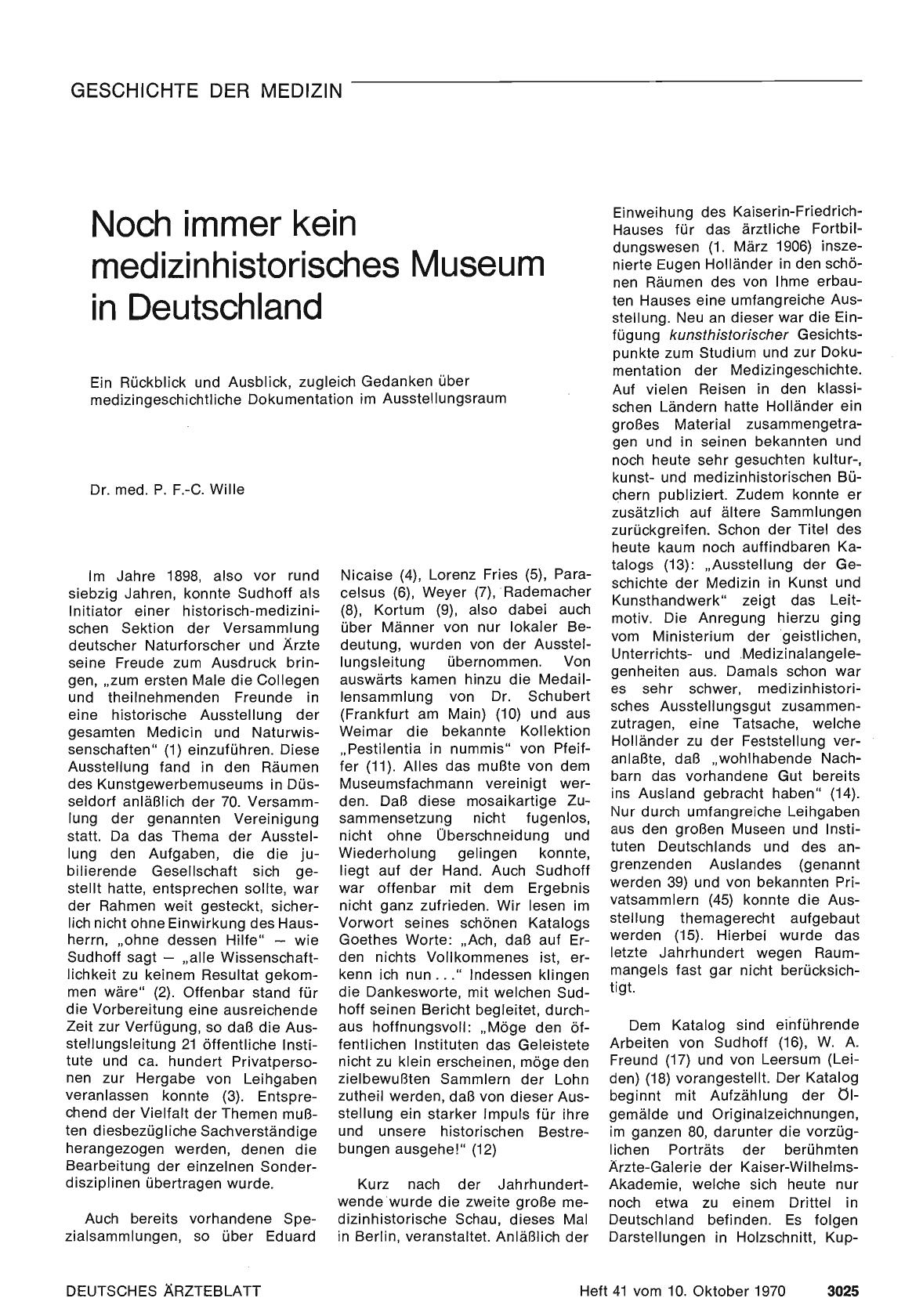 Vorschauseite 1: Noch immer kein medizinhistorisches Museum in Deutschland