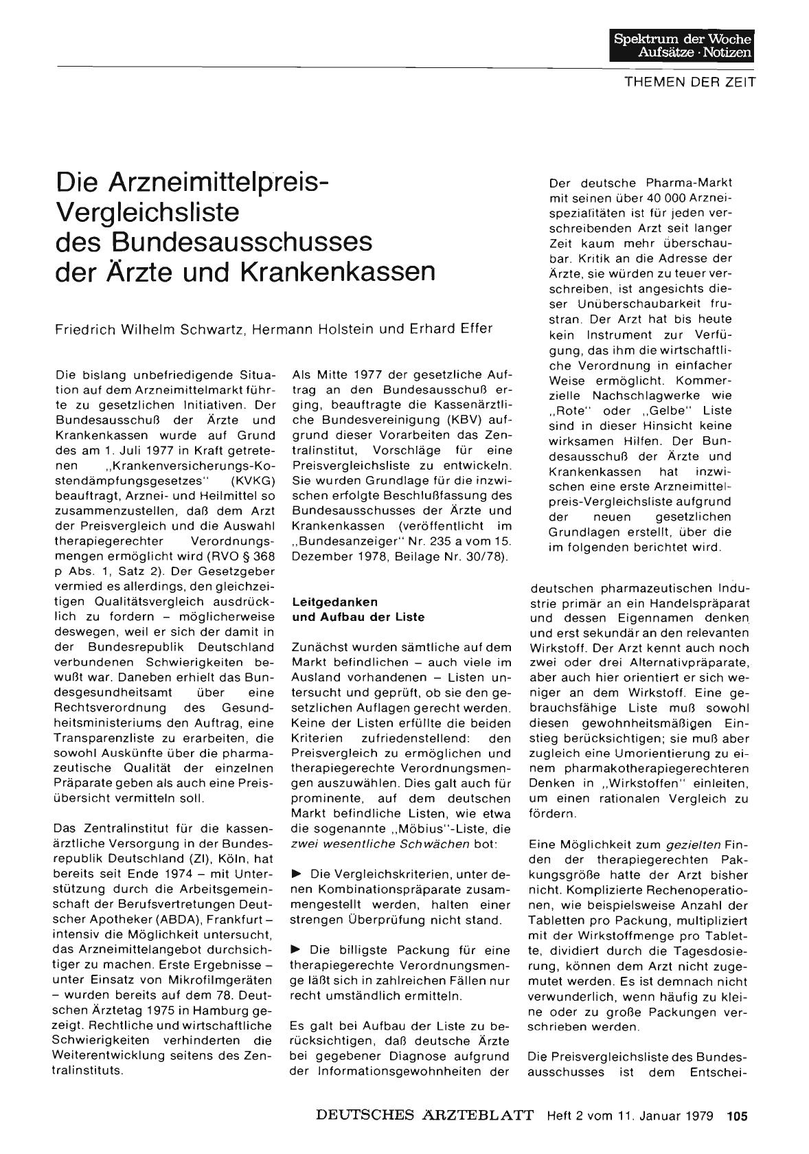 Vorschauseite 1: Die Arzneimittelpreis-Vergleichsliste des Bundesausschusses der Arzte und Krankenkassen