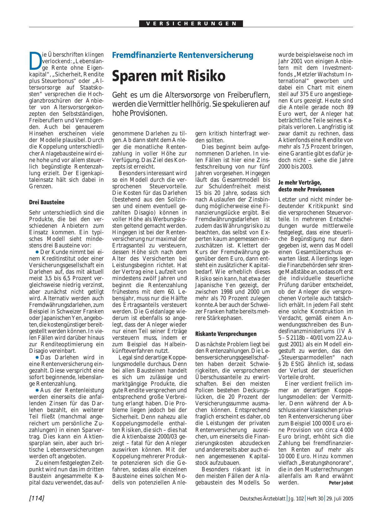 Vorschauseite 1: Fremdfinanzierte Rentenversicherung: Sparen mit Risiko