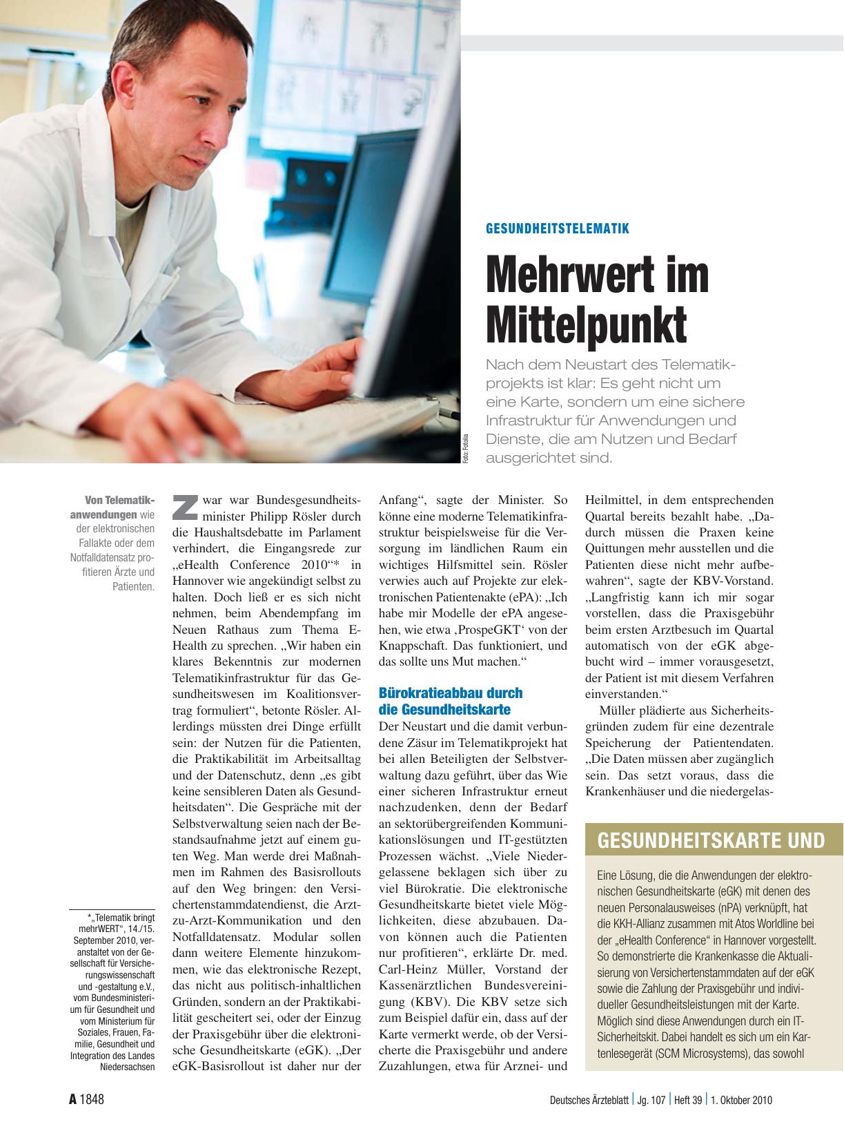 Vorschauseite 1: Gesundheitstelematik: Mehrwert im Mittelpunkt