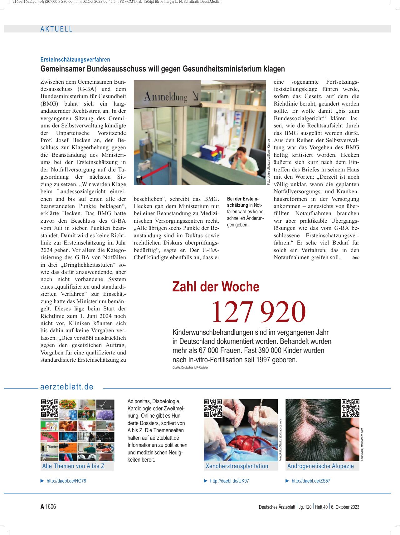 Vorschauseite 1: Ersteinschätzungsverfahren: Gemeinsamer Bundesausschuss will gegen Gesundheitsministerium klagen