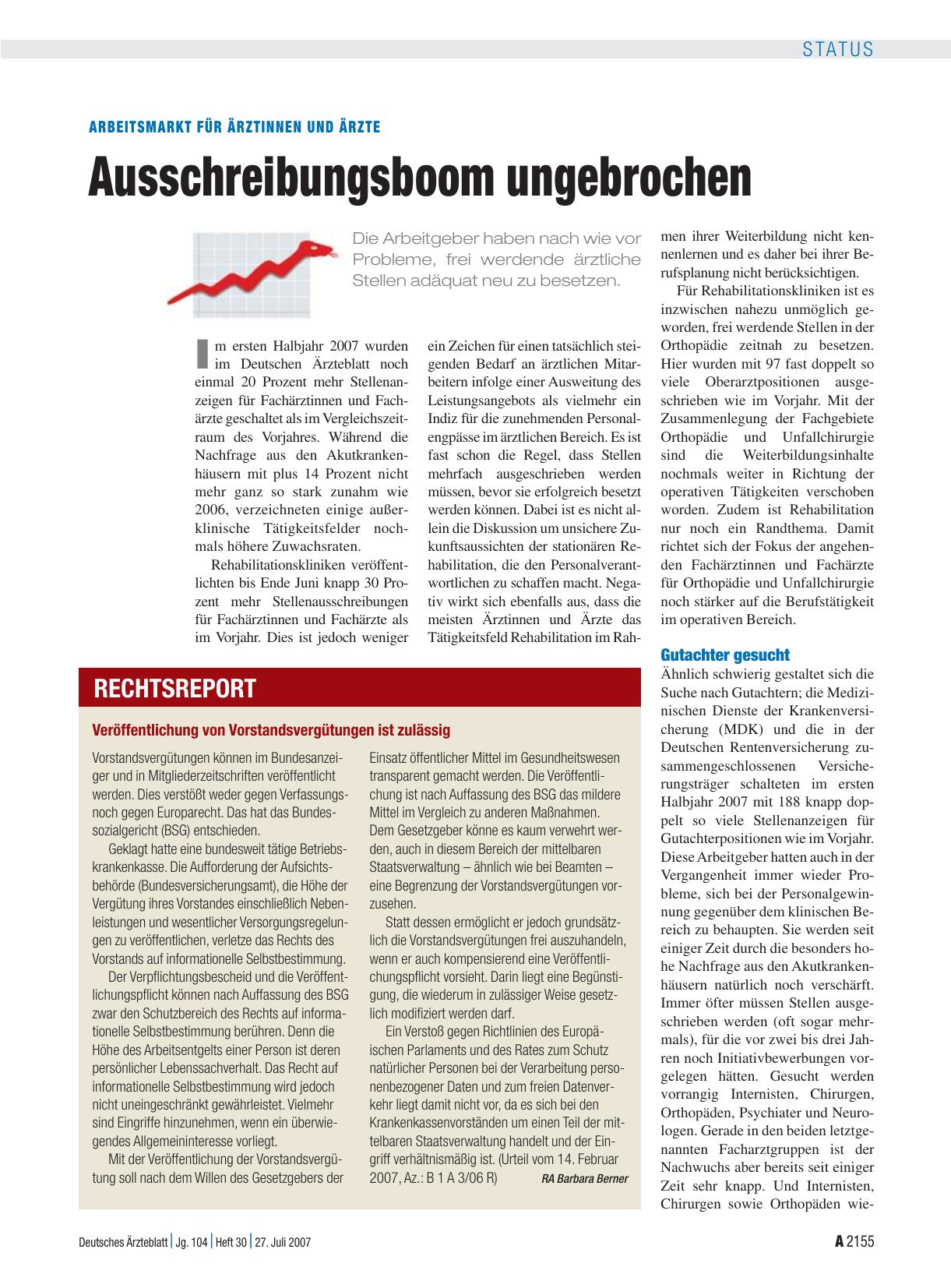 Vorschauseite 1: Veröffentlichung von Vorstandsvergütungen ist zulässig