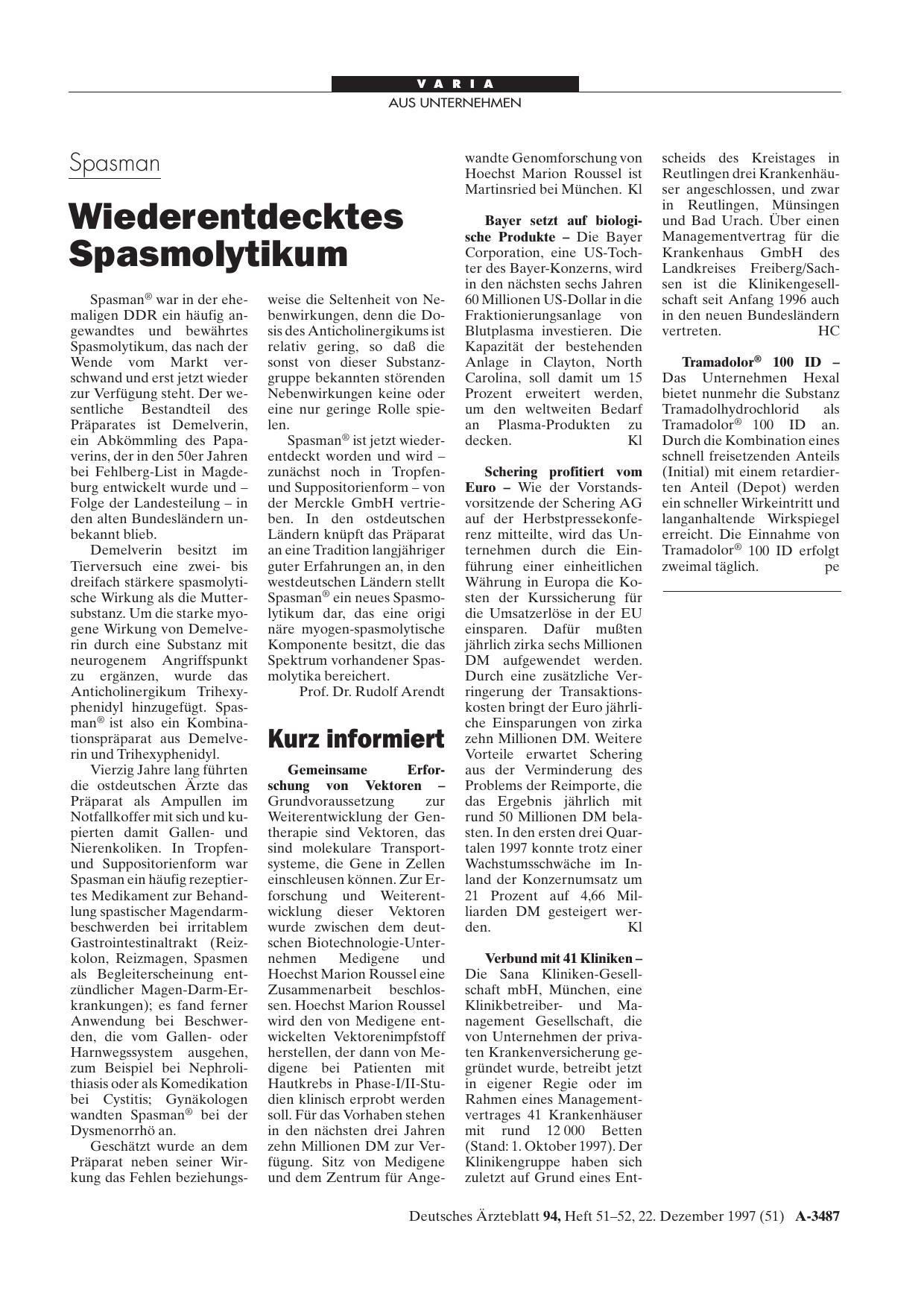 Vorschauseite 1: Spasman: Wiederentdecktes Spasmolytikum