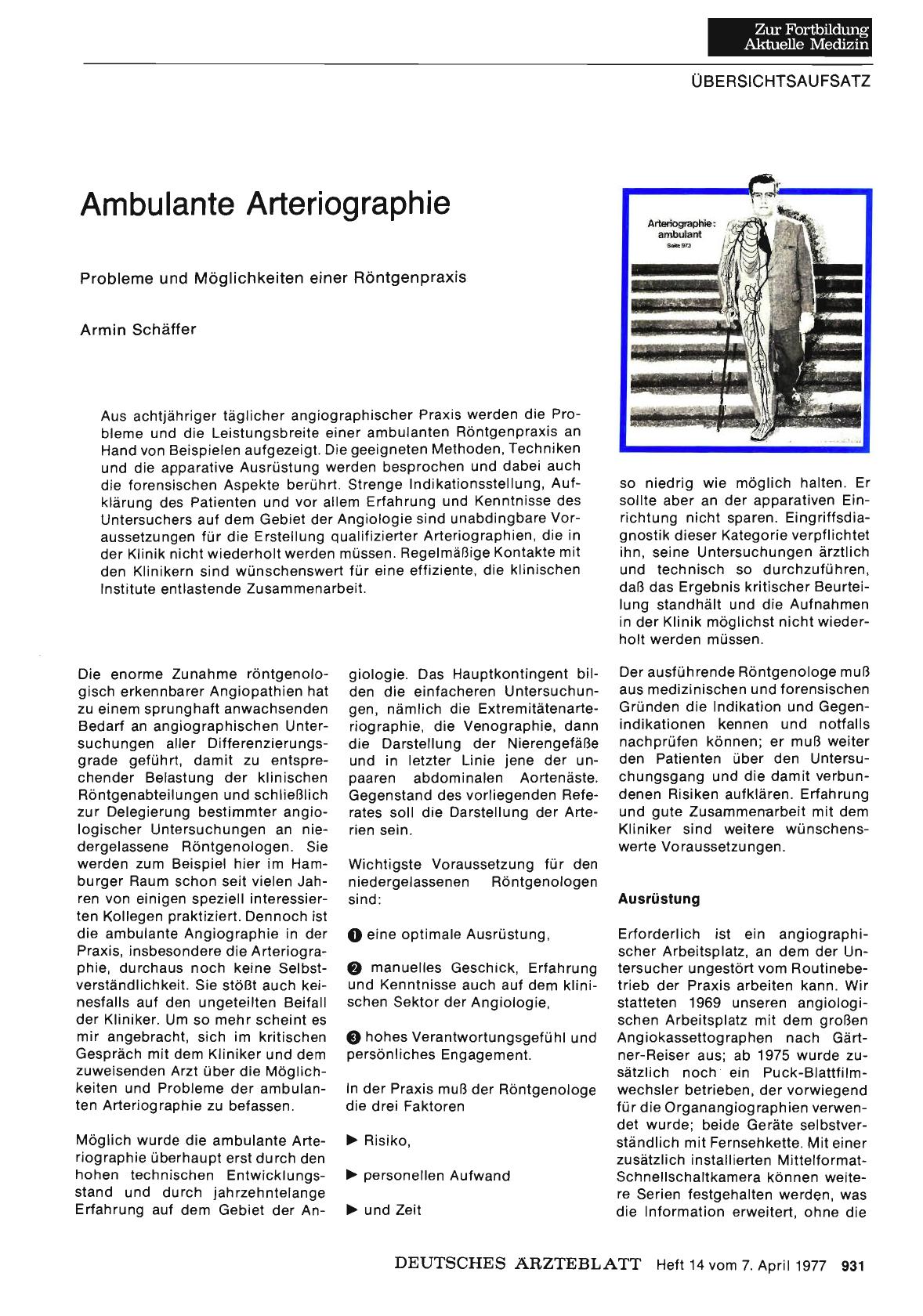 Vorschauseite 1: Ambulante Arteriographie: Probleme und Möglichkeiten einer Röntgenpraxis
