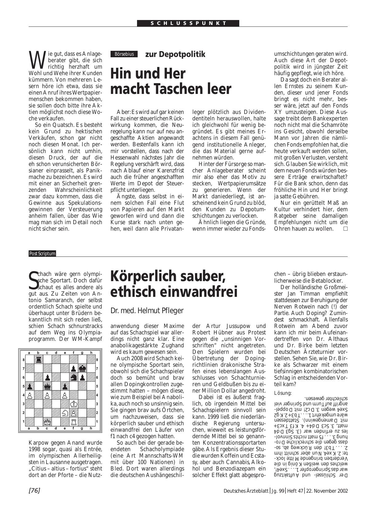 Vorschauseite 1: zur Depotpolitik: Hin und Her macht Taschen leer