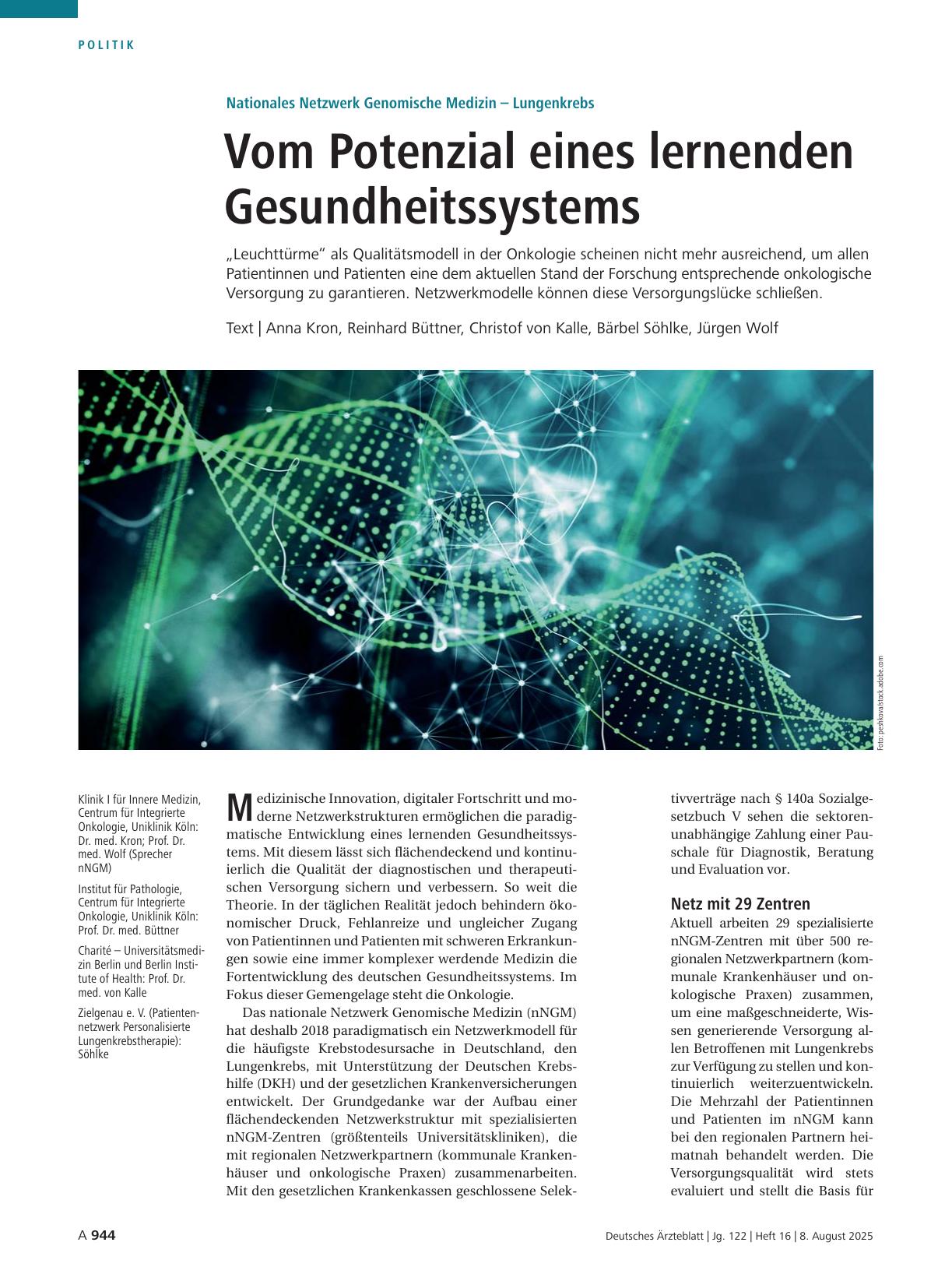 Vorschauseite 1: Nationales Netzwerk Genomische Medizin – Lungenkrebs: Vom Potenzial eines lernenden Gesundheitssystems