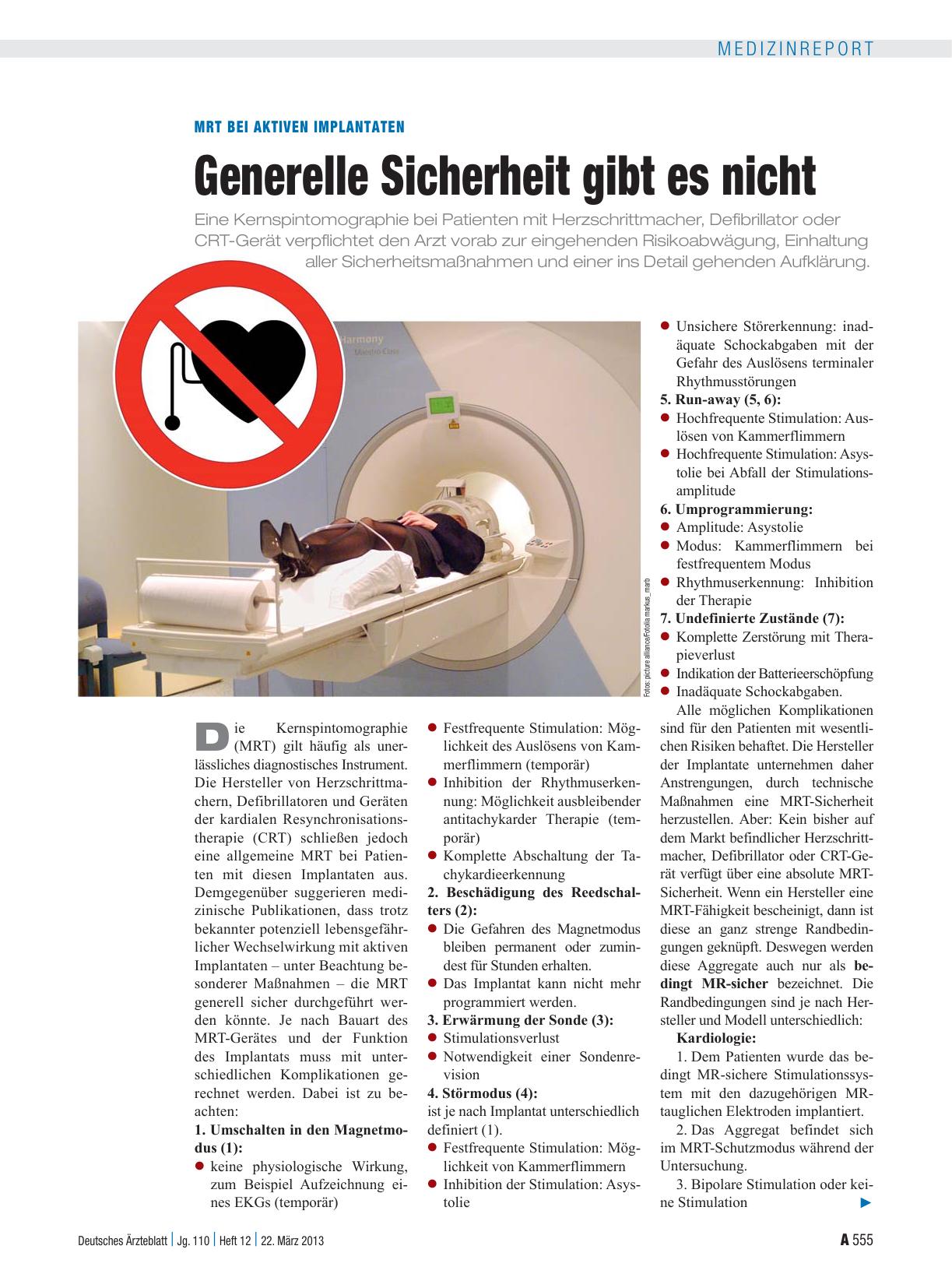 Vorschauseite 1: MRT bei aktiven Implantaten: Generelle Sicherheit gibt es nicht