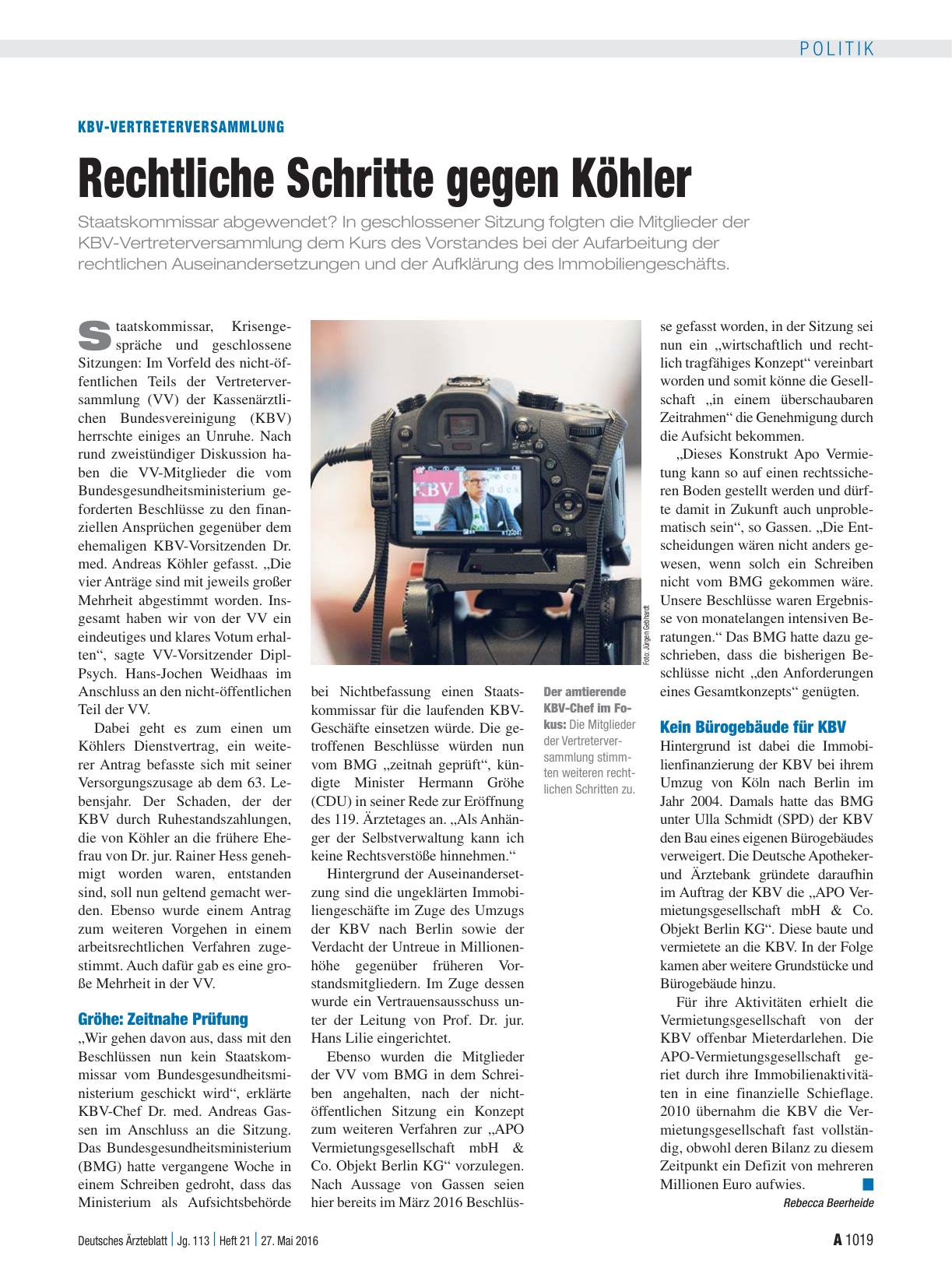 Vorschauseite 1: KBV-Vertreterversammlung: Rechtliche Schritte gegen Köhler