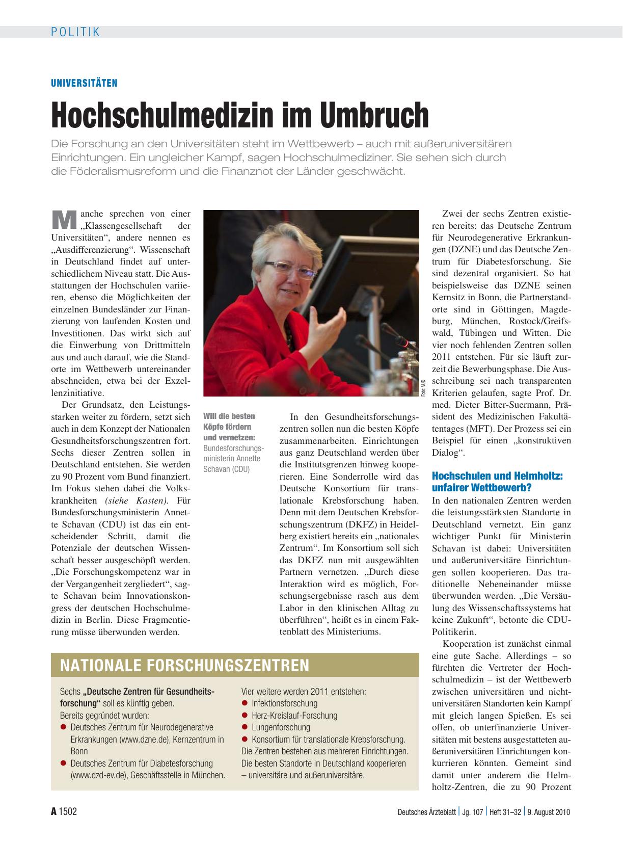 Vorschauseite 1: Universitäten: Hochschulmedizin im Umbruch