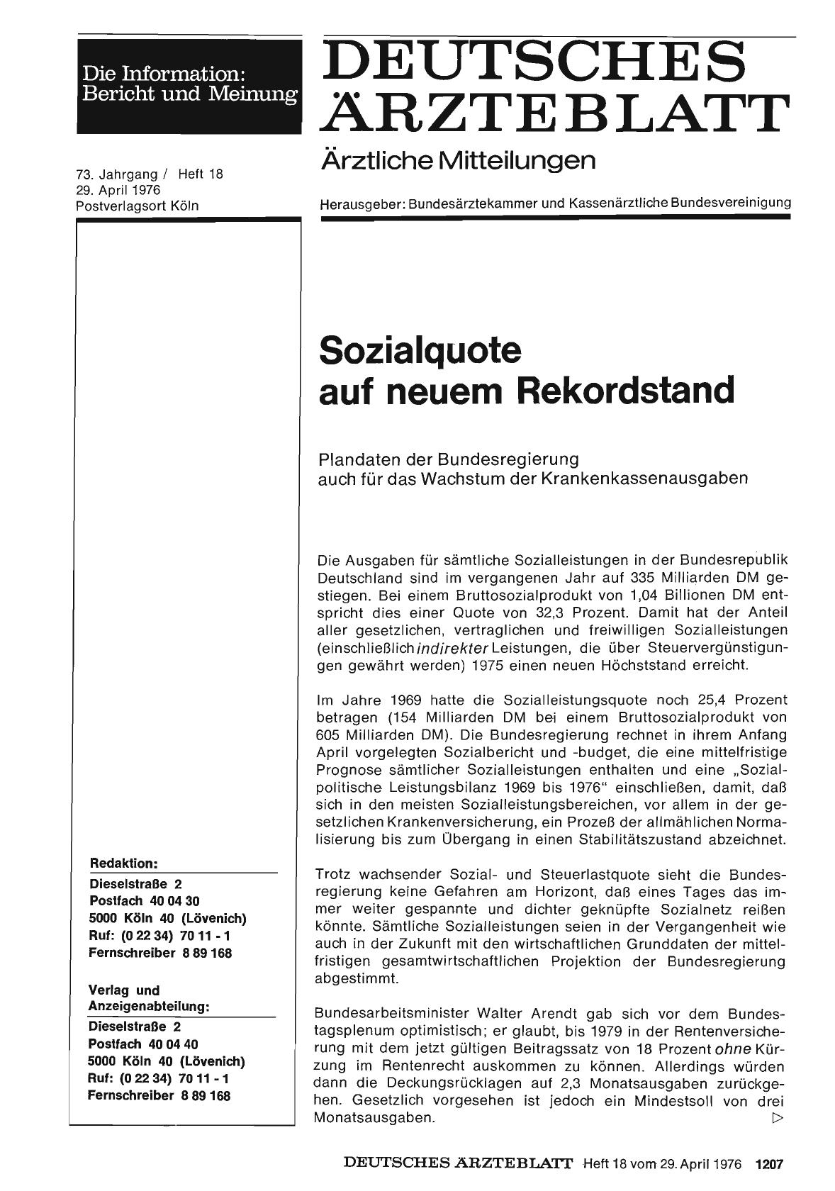 Vorschauseite 1: Sozialquote auf neuem Rekordstand: Plandaten der Bundesregierung auch für das Wachstum der Krankenkassenausgaben