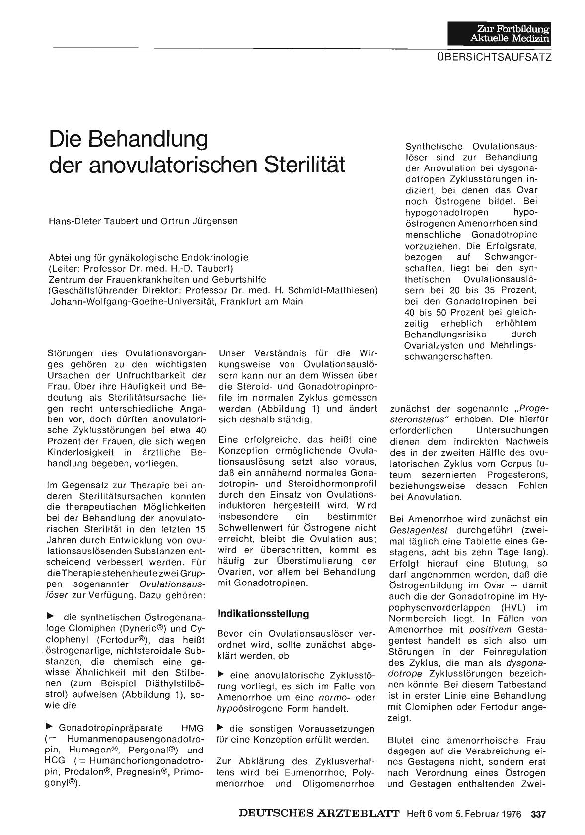 Vorschauseite 1: Die Behandlung der anovulatorischen Sterilität