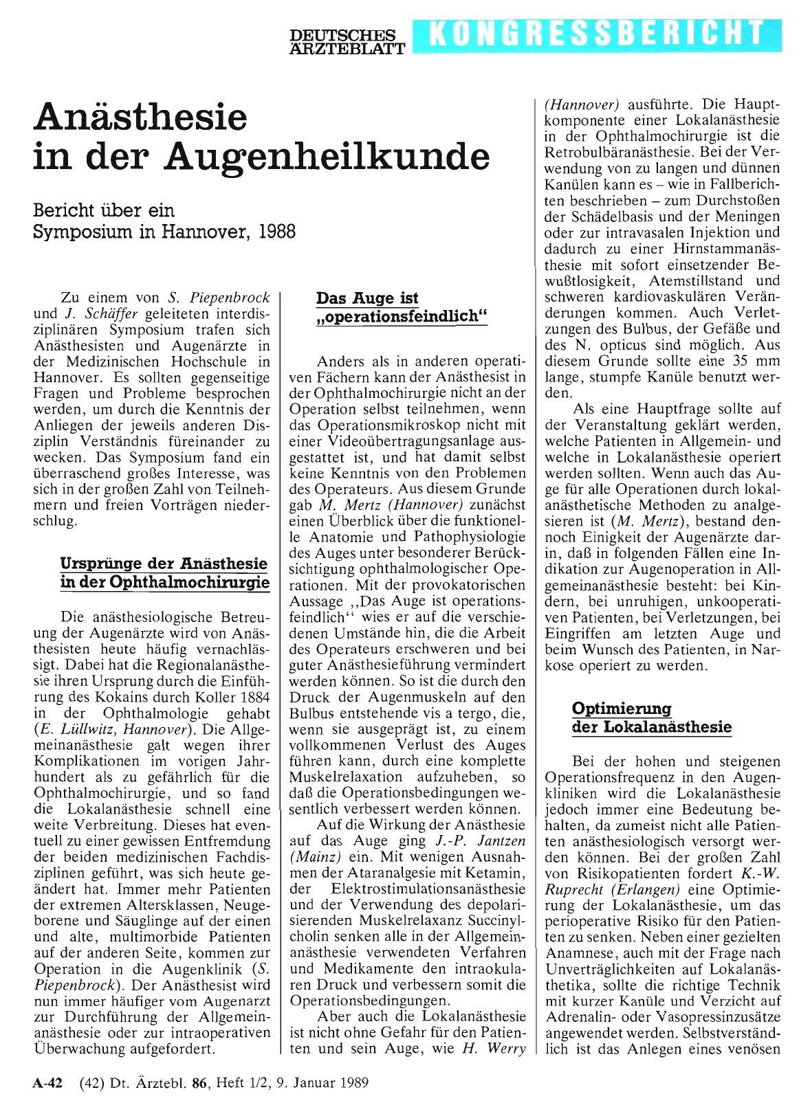 Vorschauseite 1: Anästhesie in der Augenheilkunde