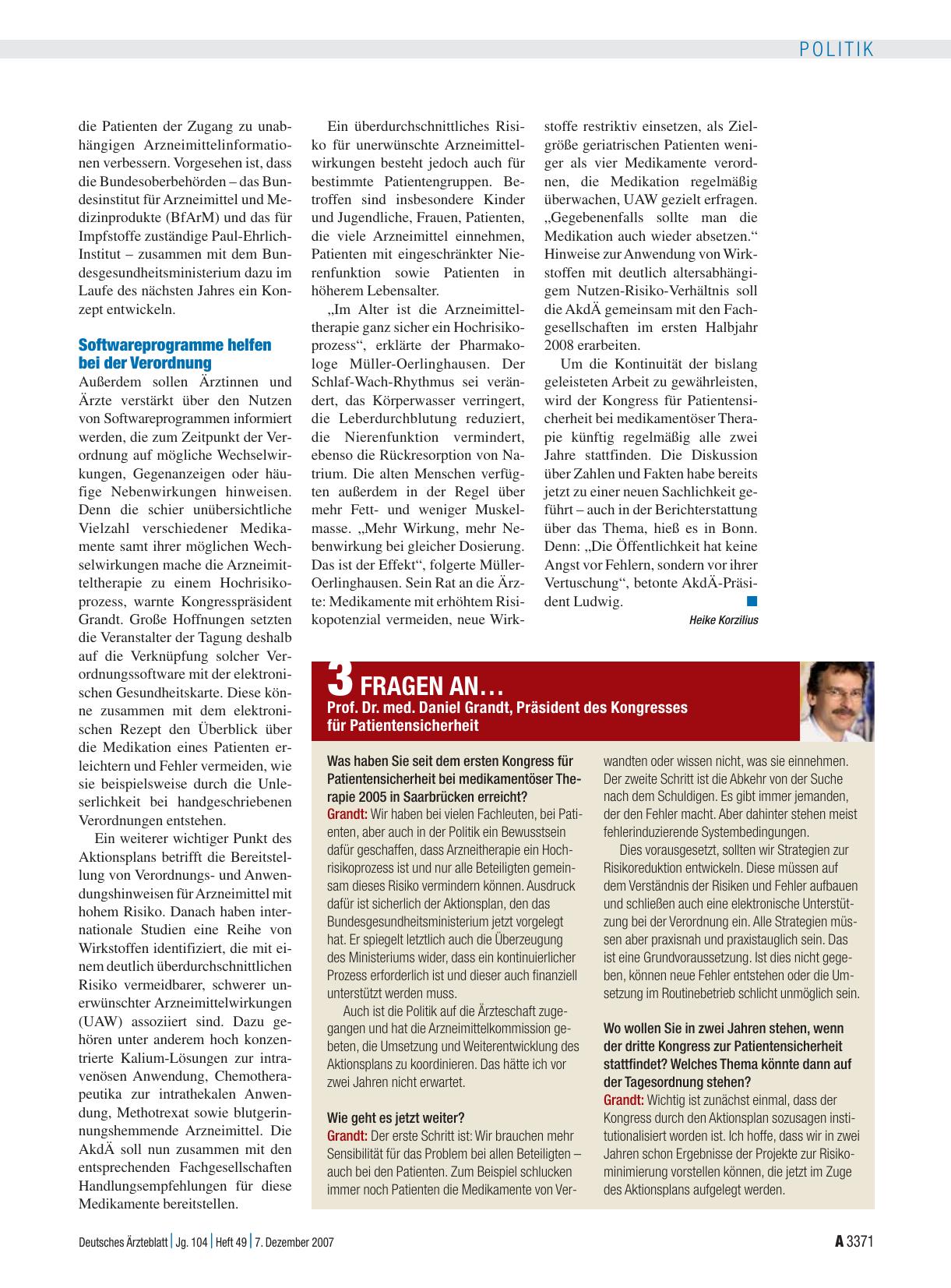 Vorschauseite 1: 3 Fragen an… Prof. Dr. med. Daniel Grandt, Präsident des Kongresses für Patientensicherheit