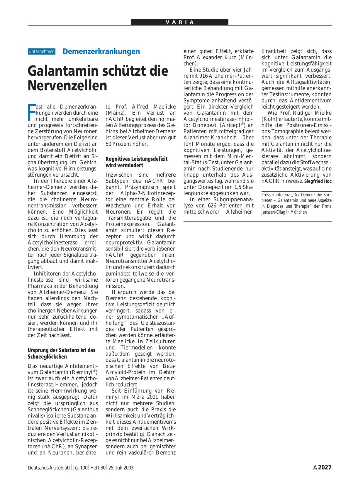 Vorschauseite 1: Demenzerkrankungen: Galantamin schützt die Nervenzellen