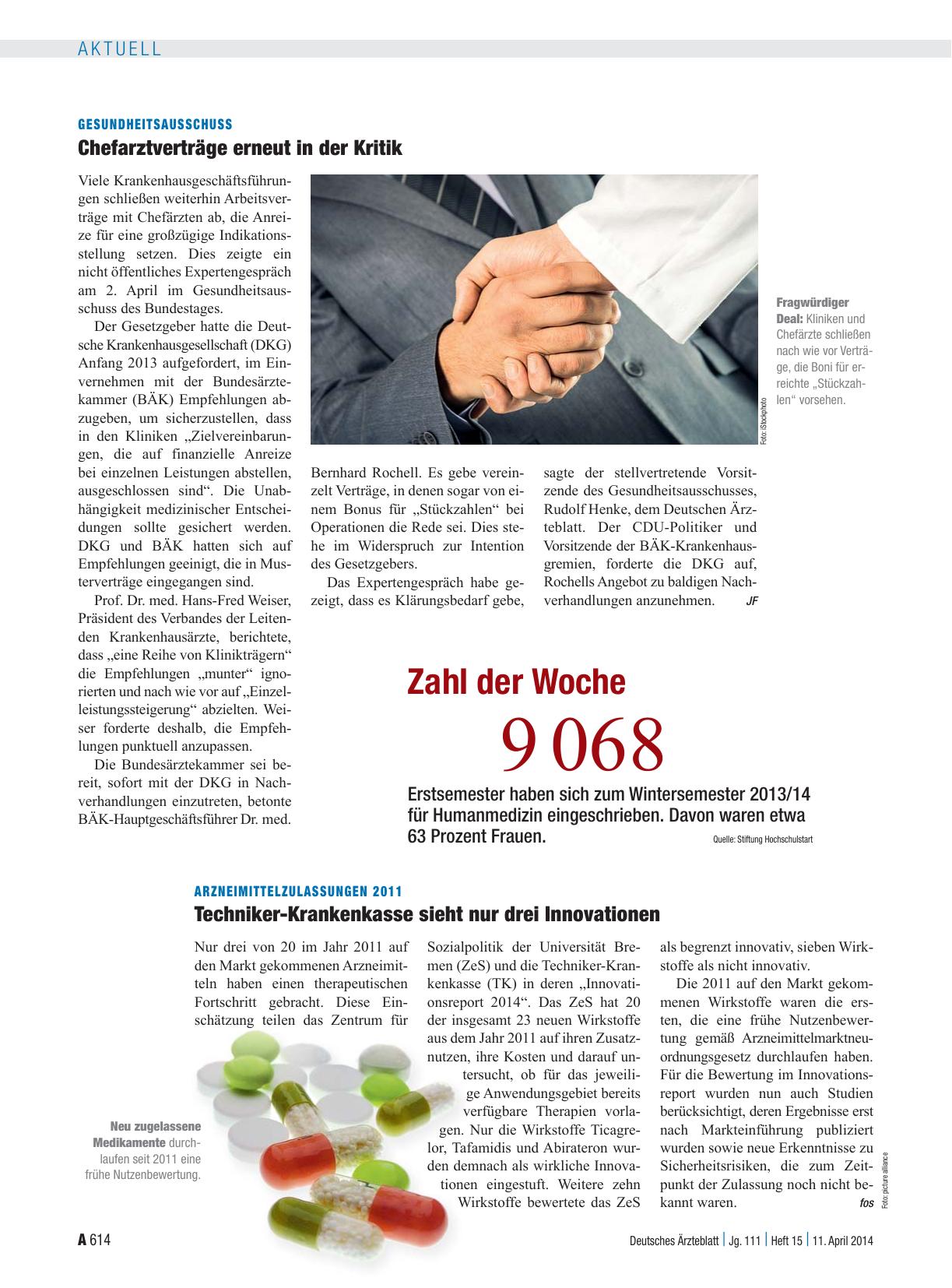 Vorschauseite 1: Gesundheitsausschuss: Chefarztverträge erneut in der Kritik