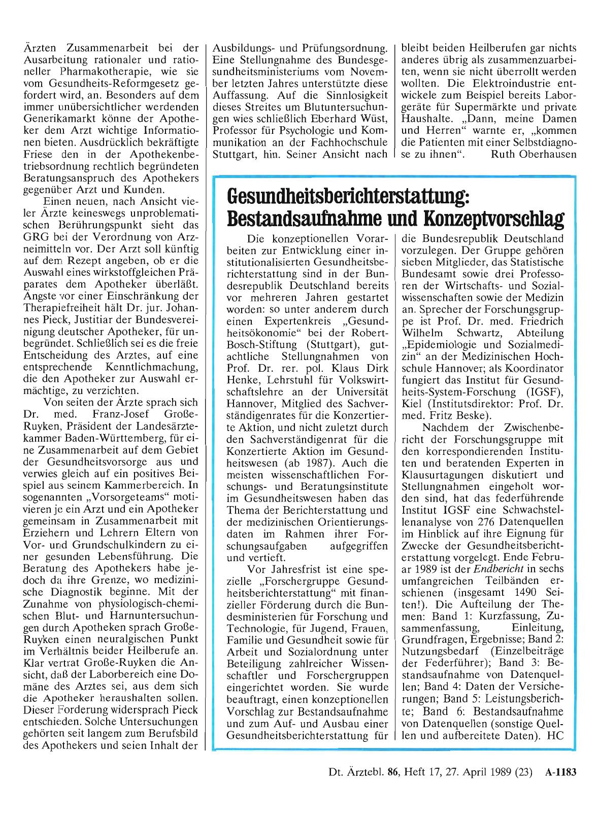 Vorschauseite 1: Gesundheitsberichterstattung: Bestandsaufnahme und Konzeptvorschlag